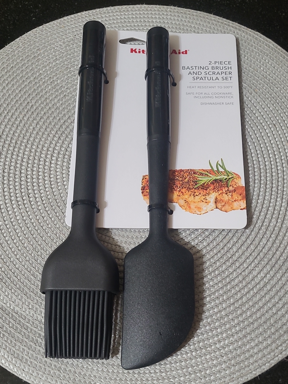 KitchenAid Black Silicone Basting Brush & Scraper Spatula Set